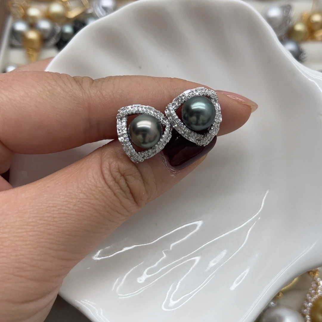 海水珍珠银S925镶嵌耳饰