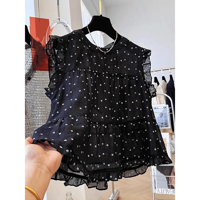 5爆款韩系文艺休闲洋派波点宽松大尺码荷叶袖圆领出游服装女