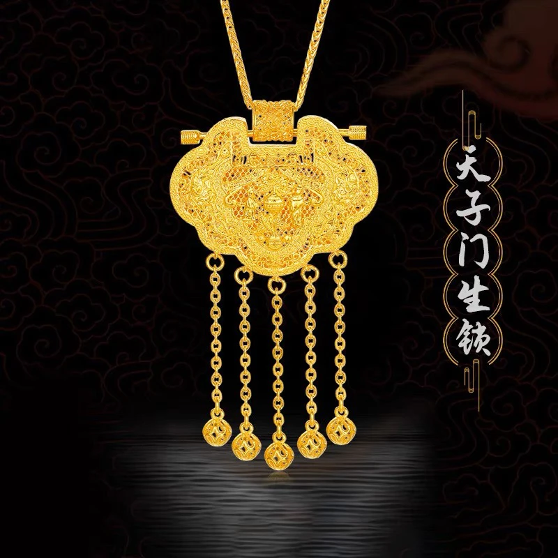 合金吊坠 天子门生吊坠项链时尚花丝龙凤呈祥大锁包挂坠毛衣链