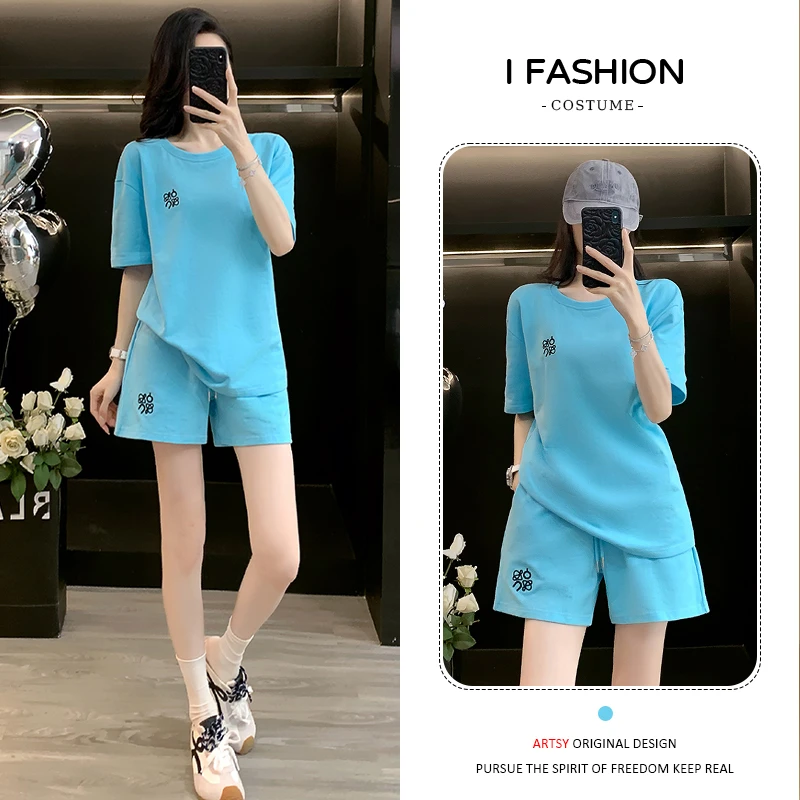 高含棉时尚韩版百搭套装女2025年夏季新款洋气减龄上衣短裤两件套