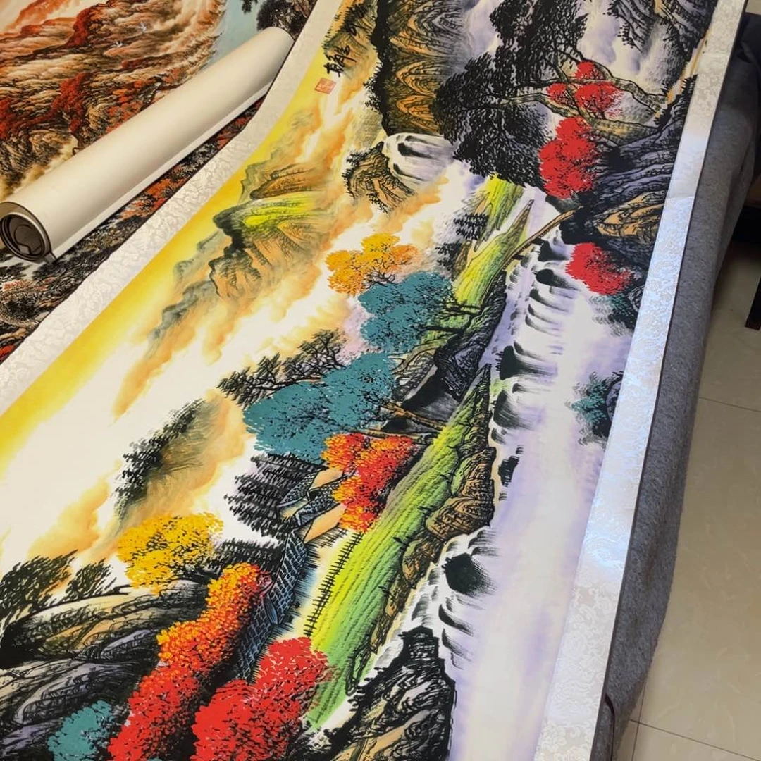 富山宝地浓墨重彩八尺大横幅山水东方美学装饰画26080