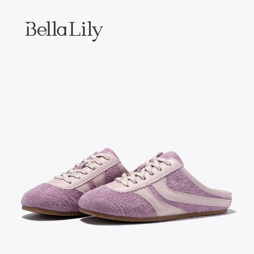 BellaLily2025夏季新款小众复古德训鞋女一脚蹬懒人鞋半拖鞋潮鞋