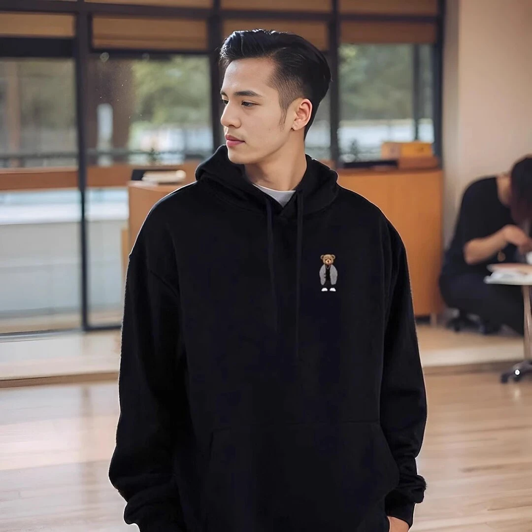 仓石一树小熊连帽卫衣男秋冬季潮牌宽松纯棉加绒加厚保暖帽衫上衣
