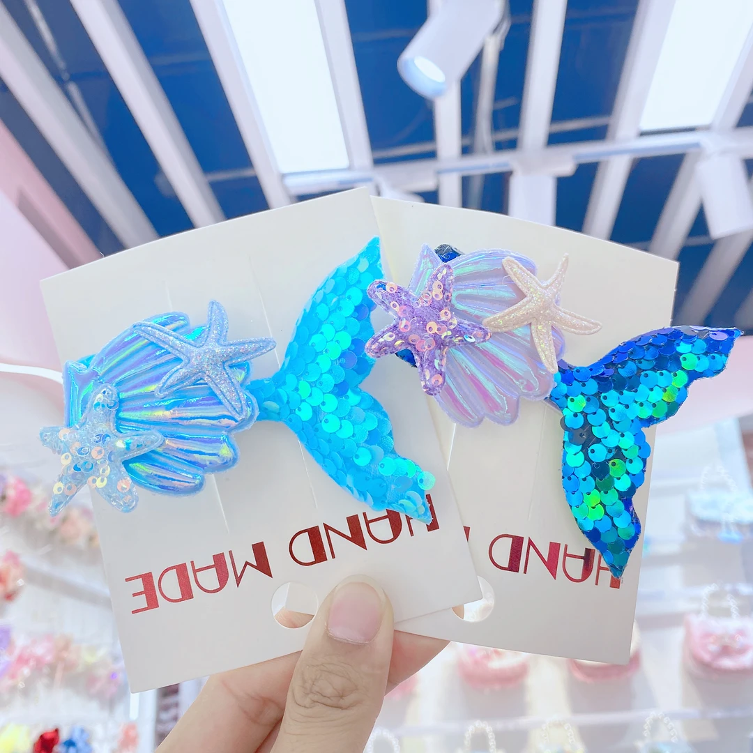 【YR-28535】发两款蓝紫鱼尾压夹可爱女童儿童配饰发绳发饰方巾发圈