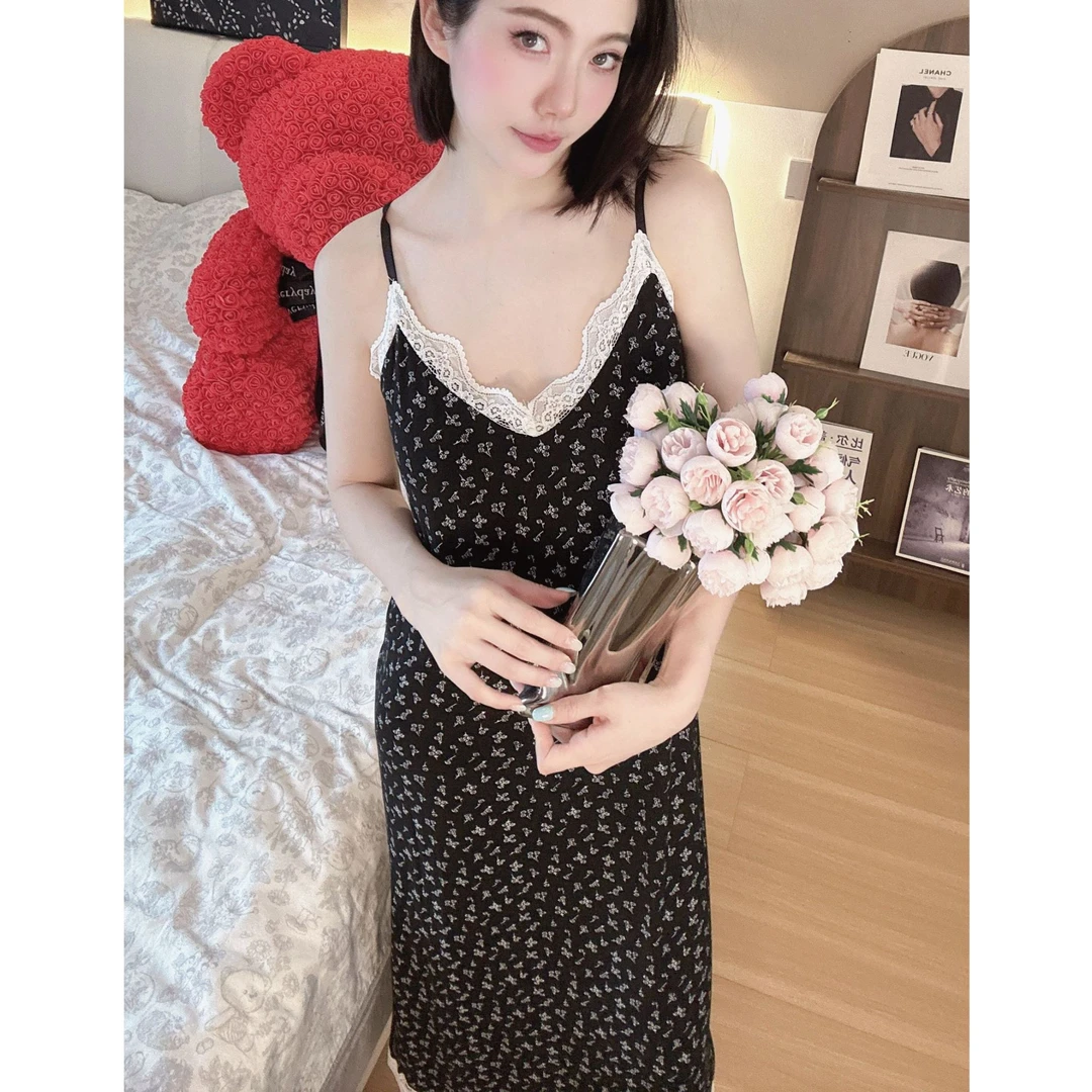 性感吊带睡裙女夏季薄款莫代尔小碎花连衣裙中长款睡衣高级感显瘦