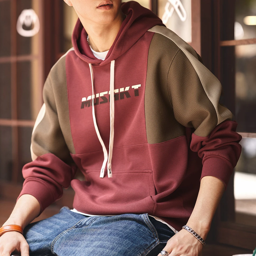 2025设计感重磅复古拼色男士卫衣春秋新款潮牌宽松连帽外套