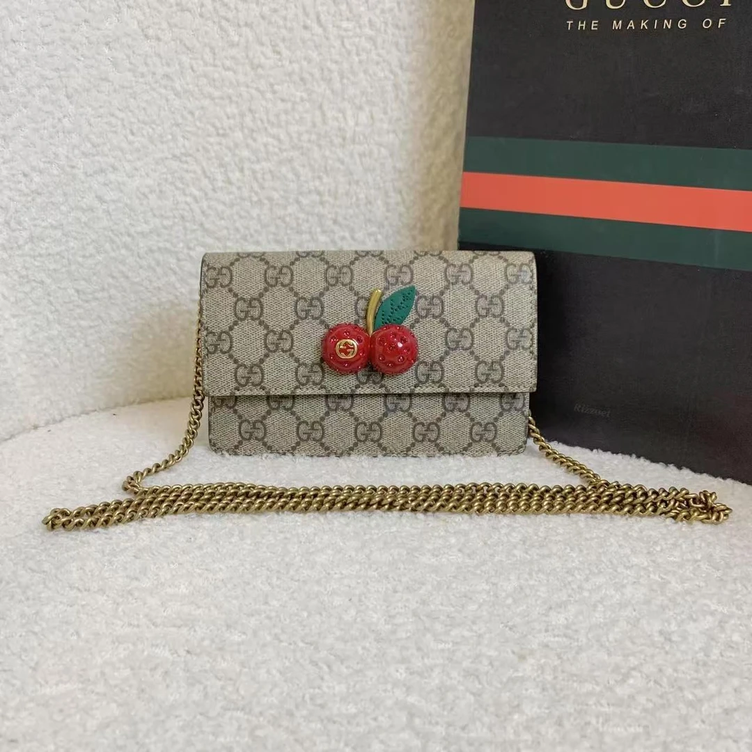 99新 GUCCI/古驰 壹臻/无虾扣Gucci老花樱桃mini WOC包 76130736