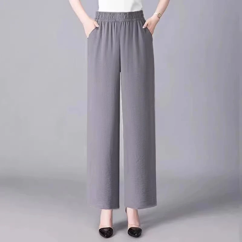 冰丝阔腿裤女2025夏薄宽松大码韩版妈妈裤休闲垂感直筒爆款九分裤