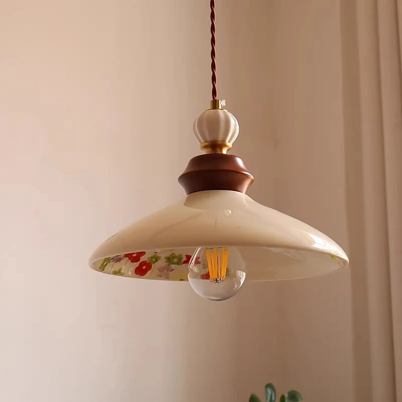 中古风复古釉面印花陶瓷吊灯入户玄关过道卧室床头餐厅吧台灯