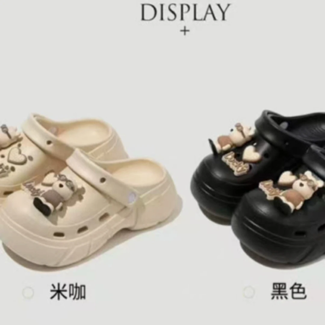 夏季厚底防滑百搭卡通学院风包头洞洞拖鞋