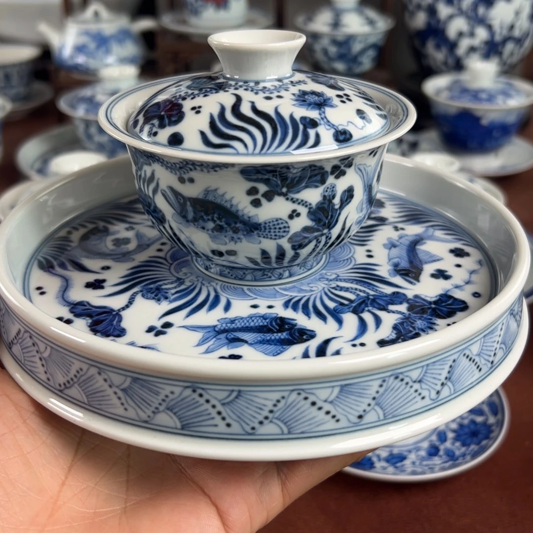 湘***子陶瓷茶具鱼藻纹杯