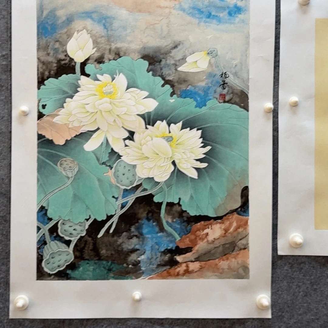 国画四尺三开作品花鸟