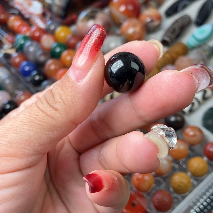 玛瑙/玉髓珠宝半成品未镶嵌黑16mm