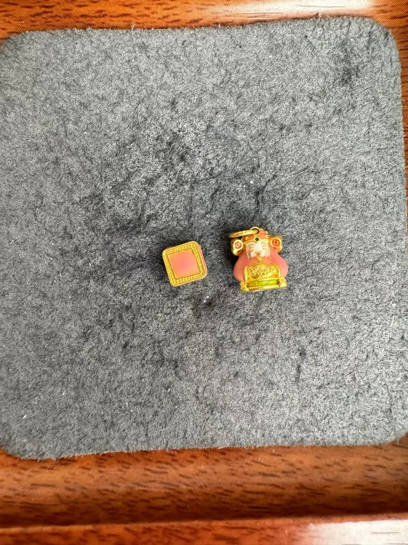 足金999 高温烧蓝方珠财神吊坠