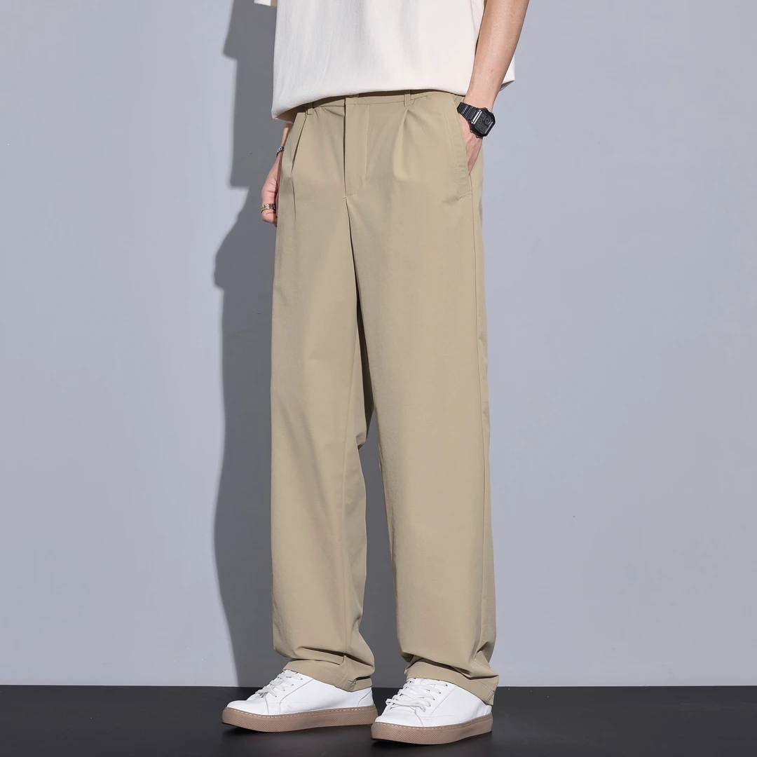 Kuvine夏季潮牌宽松直筒垂感西裤冰丝凉感弹力百搭简约休闲裤男款