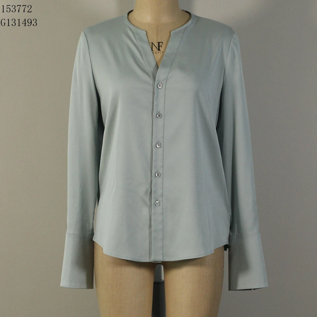 AMASS/阿玛施春夏季圆V领衬衫桑蚕丝喇叭袖气质款长袖衬衣530005