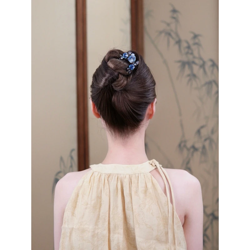 诗泊雅 主播推荐新款U型发簪蓝色玫瑰簪子