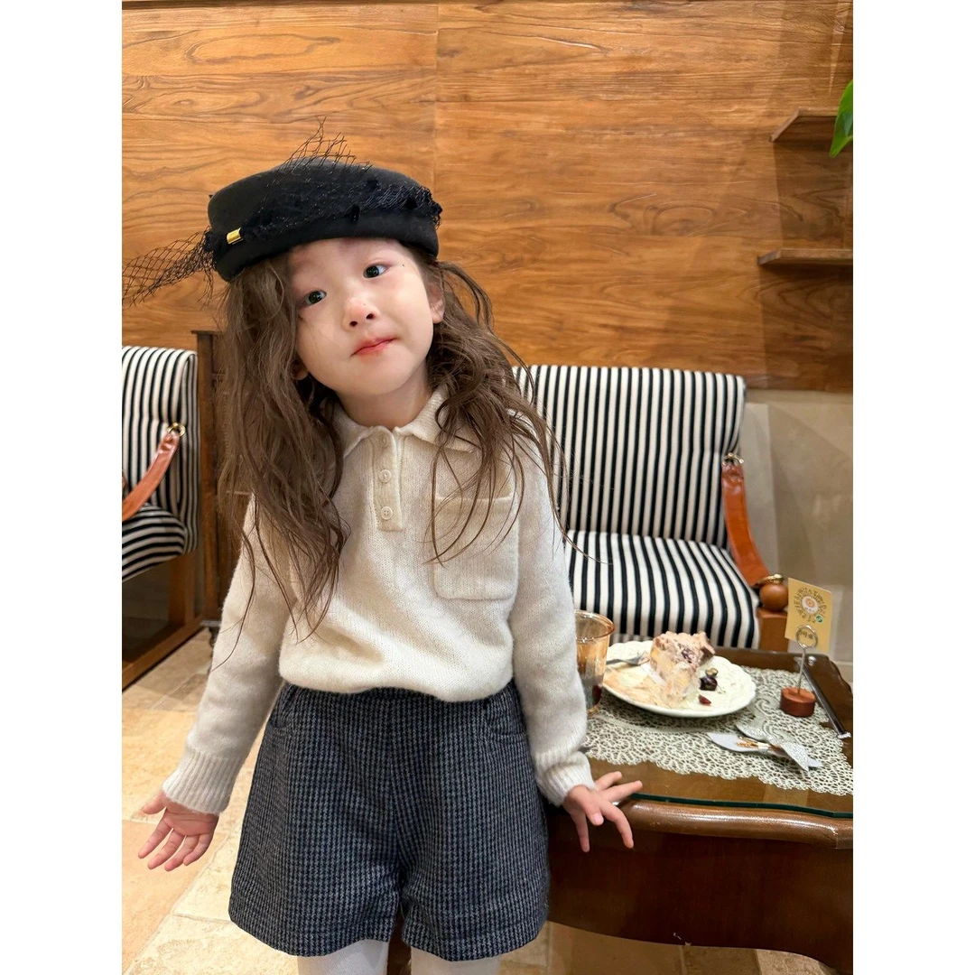 壹妈童装女童套装冬装洋气时髦儿童加厚保暖白色针织毛衣加绒裤子