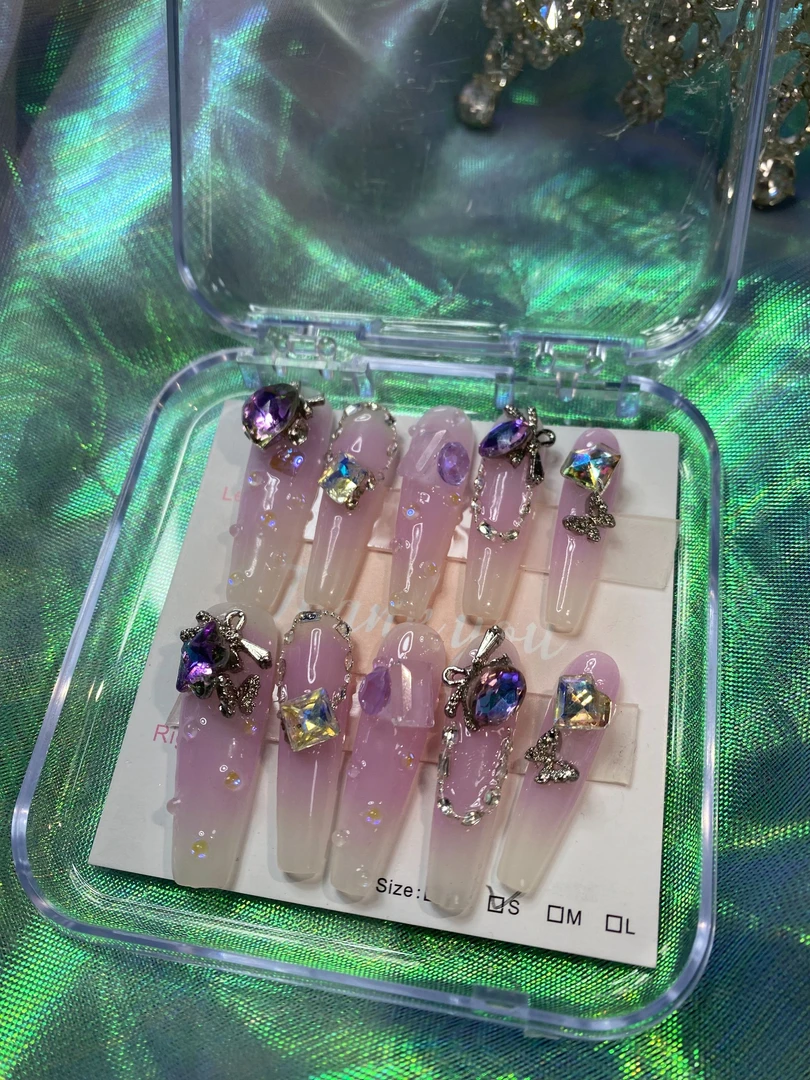 纯手工显白紫色系美甲贴片高级穿戴甲