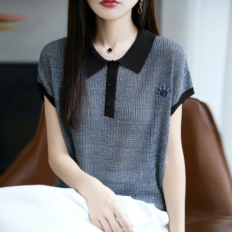 气质翻领亚麻花纱背心女2025年夏季时尚宽松飞飞袖小衫休闲上衣