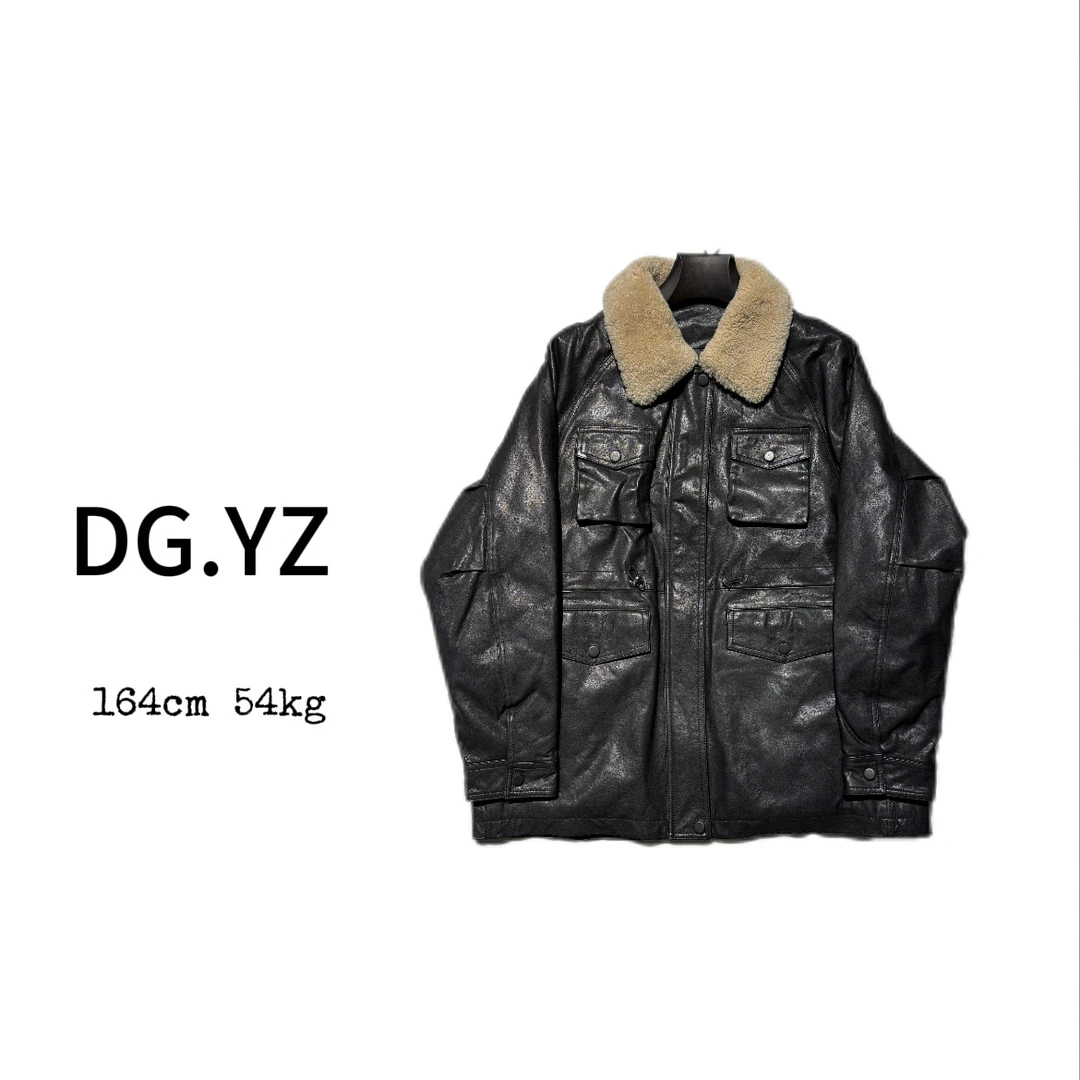 【樱子家】61773F美式收腰工装口袋中长款皮衣鹅绒服外套