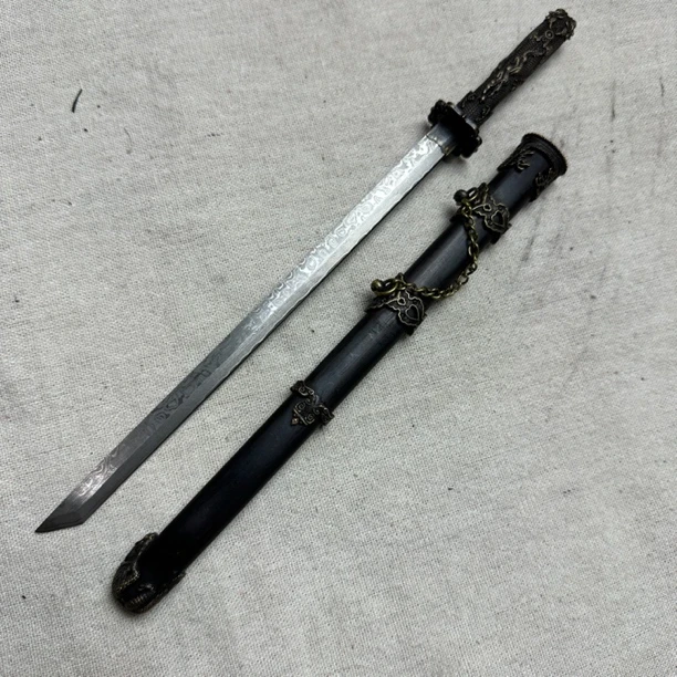 龙泉昊天宝贝剑迷你水龙唐横刀大马士革铜装黑檀木未开刃