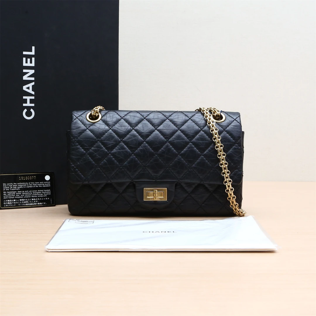 95新 Chanel/香奈儿 小花双双 2.55 口盖包 小号 黑色 皮革C 19开