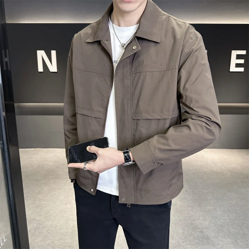 纯色休闲翻领外套男士2025新款春秋季潮流秋装轻熟风痞帅商务夹克