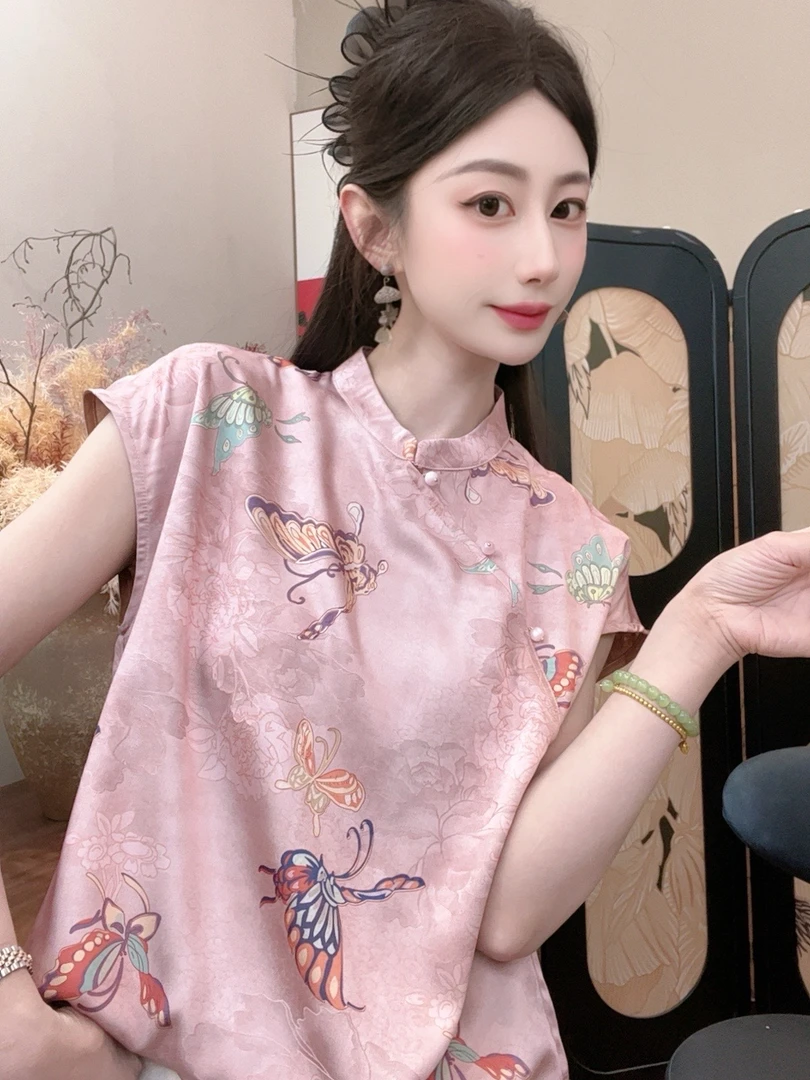 【南湘曲】2025夏季新款短袖百搭显瘦新中式短袖女日常长款