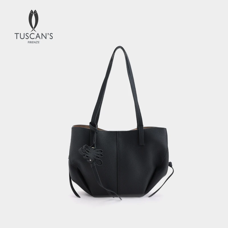 TUSCAN'S轻奢真皮时尚百搭通勤黑色经典大容量单肩托特包时代集团