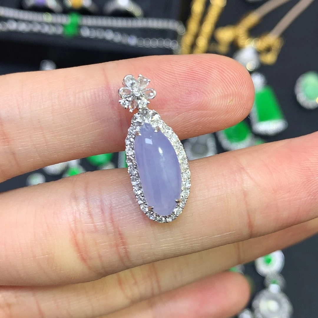 吊坠(不含链)18K金镶嵌翡翠