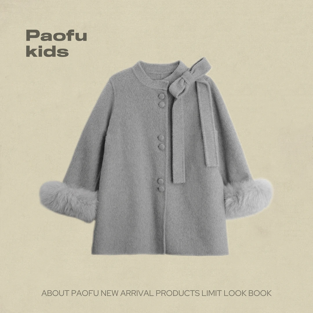 泡芙定制 2025冬季新款女童双面纯手工绵羊毛大衣外套 DY241049