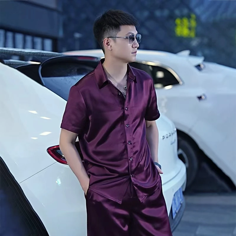 【I.TEX】 夏季轻奢潮流纯色醋酸爆款高端衬衫套装透气休闲