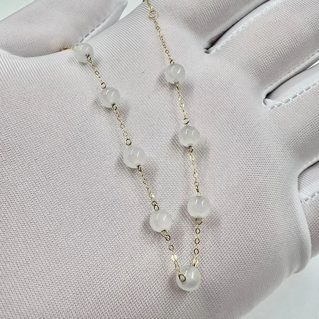 高品质DIY18K金定制手链，天然缅甸翡翠高冰圆珠手链，新款女生手饰
