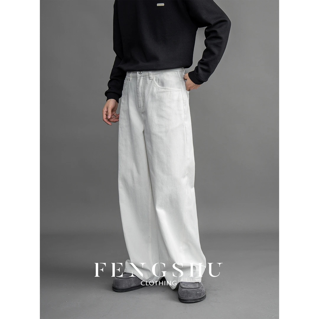 FENGSHU「立体剪裁 解构廓形」秋冬经典牛仔裤男宽松直筒垂感阔腿裤