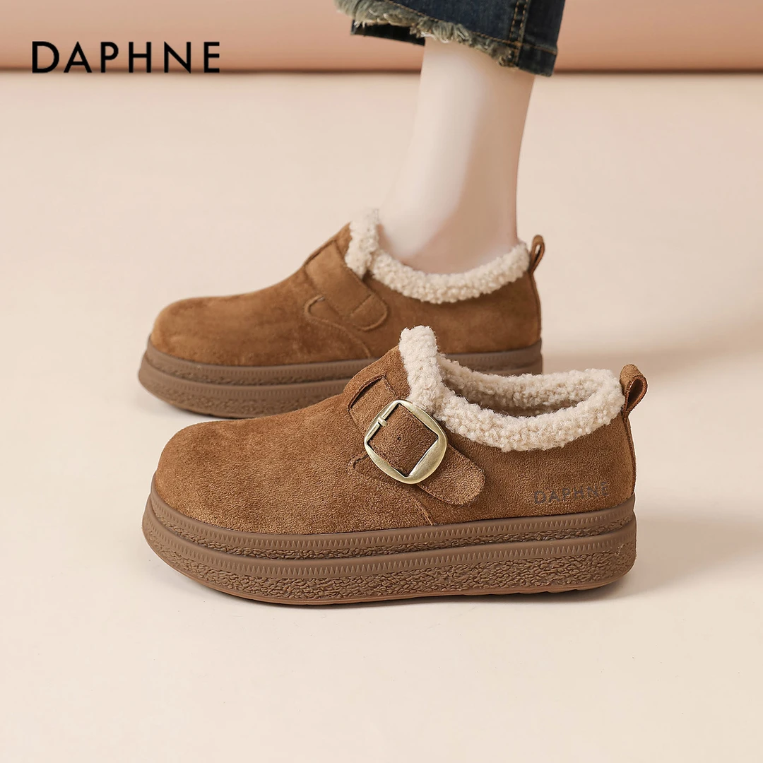 达芙妮加绒保暖棉鞋女冬季2025新款加厚勃肯鞋外穿百搭女鞋雪地靴