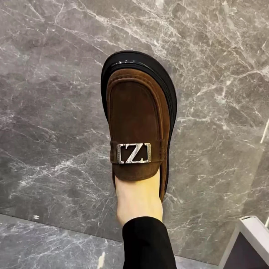 春款广州时尚反毛皮牛皮休闲新款一脚蹬男士磨砂牛皮乐福鞋休闲鞋