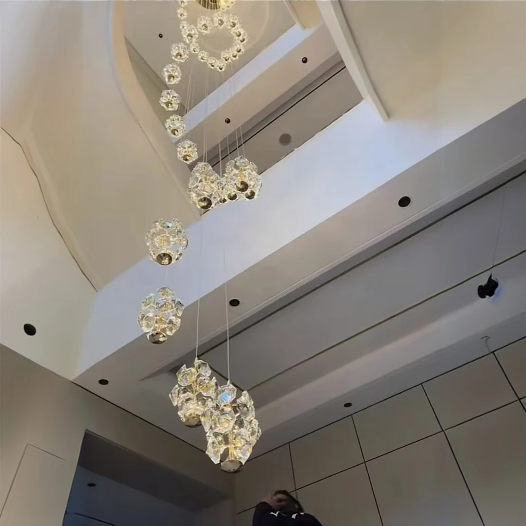 别墅复式楼旋转楼梯长吊灯现代轻奢设计感高级水晶loft公寓客厅灯