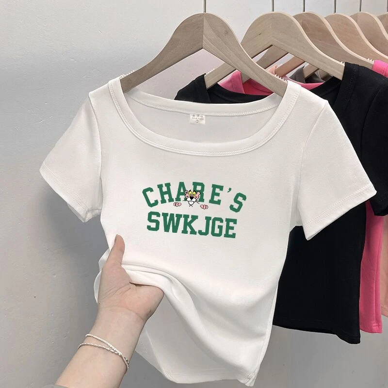 【新中式服装甄选】90棉10氨纶 纯棉正肩T恤女2024新款夏季修身小