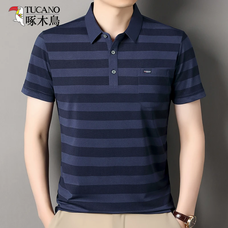啄木鸟无痕男士短袖T恤夏季商务休闲中年男装爸爸POLO衫薄款纯色