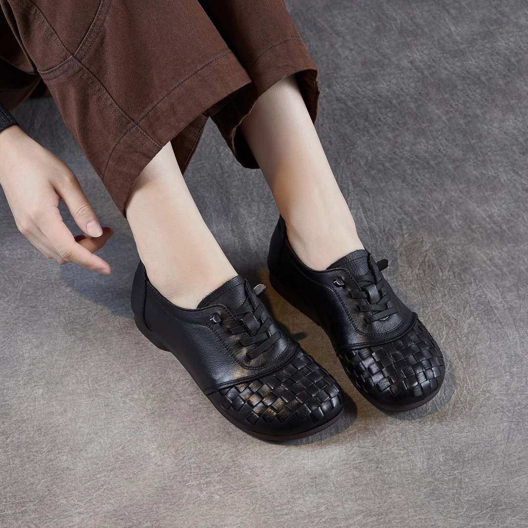 秋季新款原创复古单鞋平底防滑女鞋牛皮软底鞋子百搭休闲低帮皮鞋