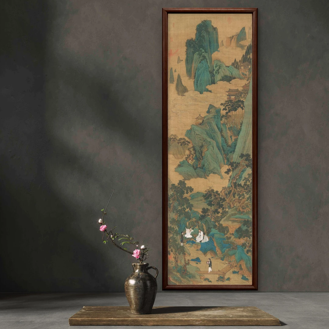 073-40*120桃源仙境图中式装饰画实木框玄关书房茶室客厅挂画