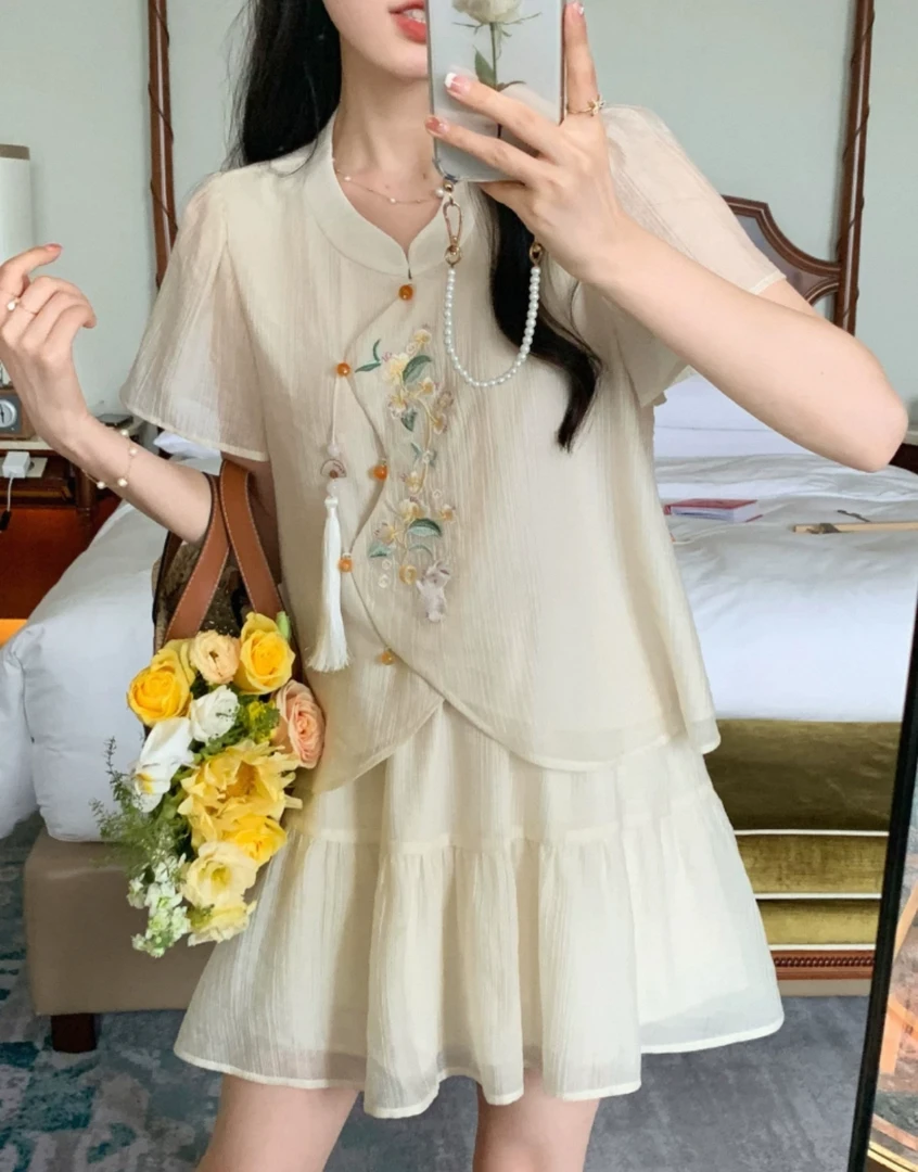 2025夏季新款 暮云间 重工绣花新中式国风女小个子衬衫