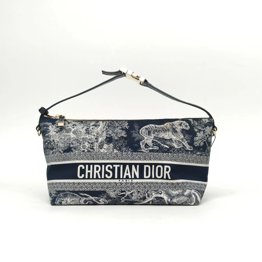 95新 DIOR/迪奥 【黑黑】饭盒包 中号 22 蓝色 科技皮 金扣 2022