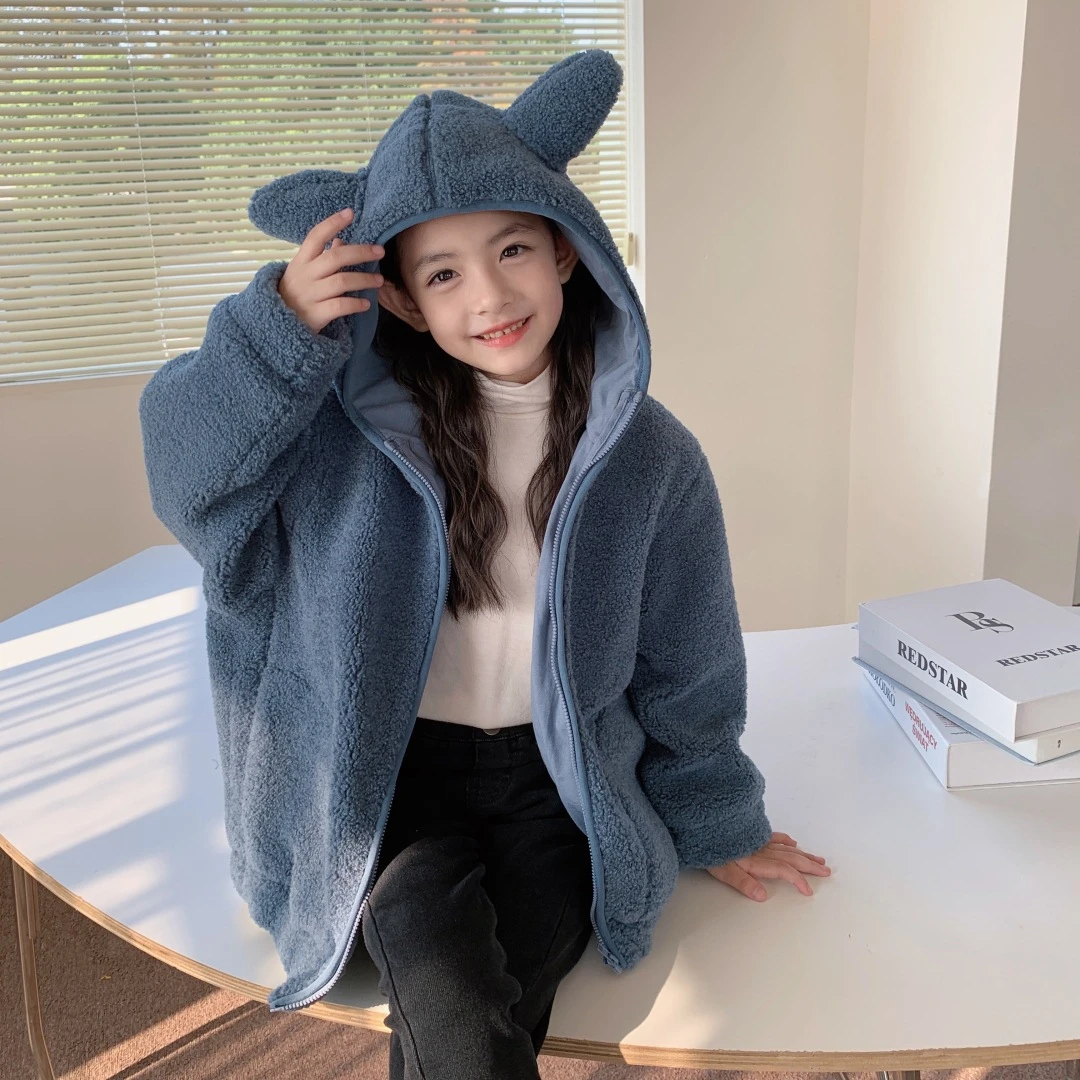 283【现货清仓】男女童儿童短款保暖摇粒绒防风立体兔耳外套