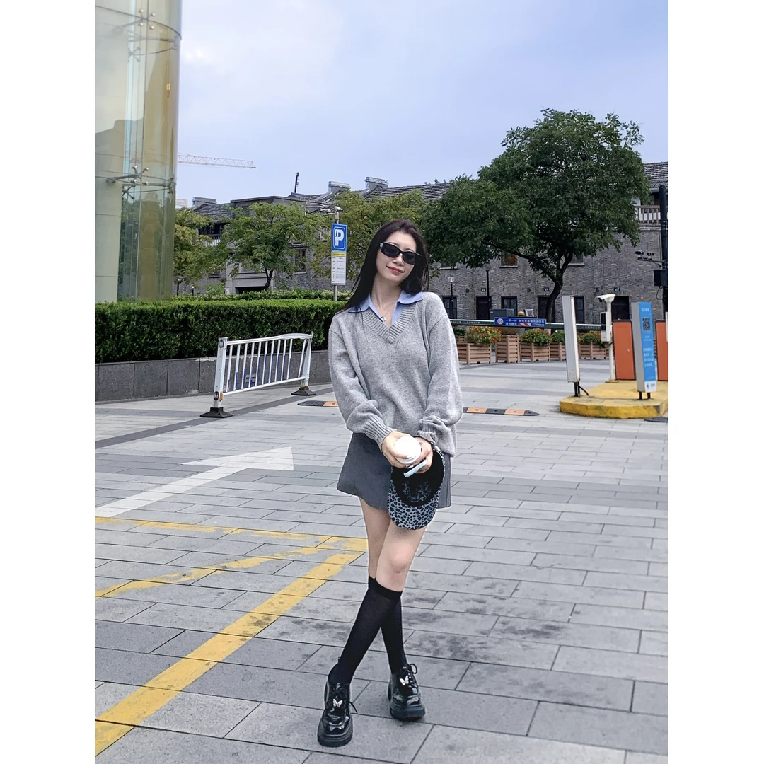 冬季拼接秋季针织常规女毛针织衫显瘦百搭韩版针织衫