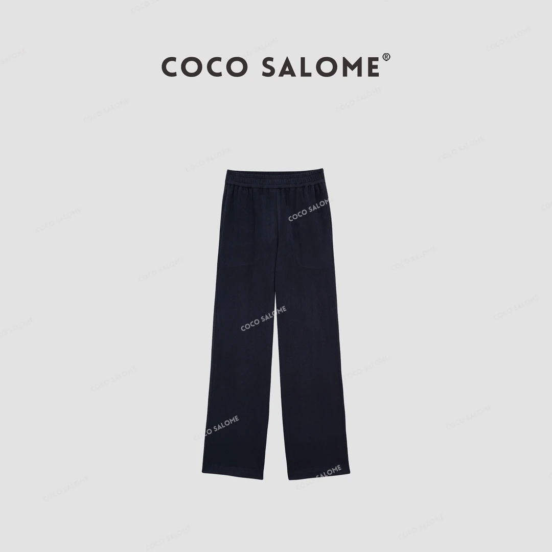 COCO SALOME⒁【舒服裤】超软糯亲肤棉感松紧腰极简黑色休闲裤171H