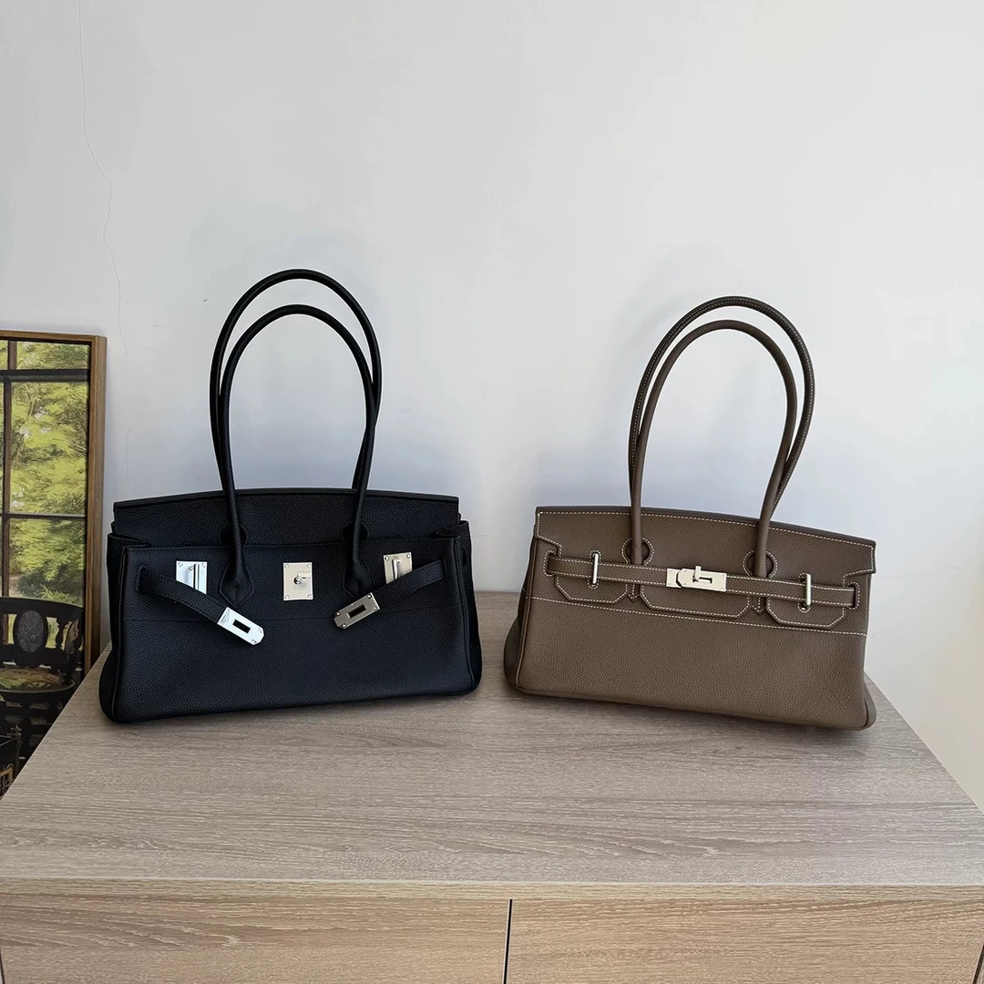 新款横款铂金包大容量通勤百搭真皮女包手提包托特包气质时尚轻奢