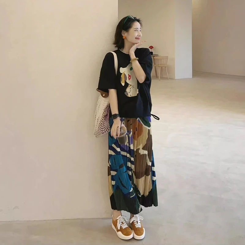 B273+B274韩系高级感多巴胺显瘦印花上衣半身裙气质减龄两件套装