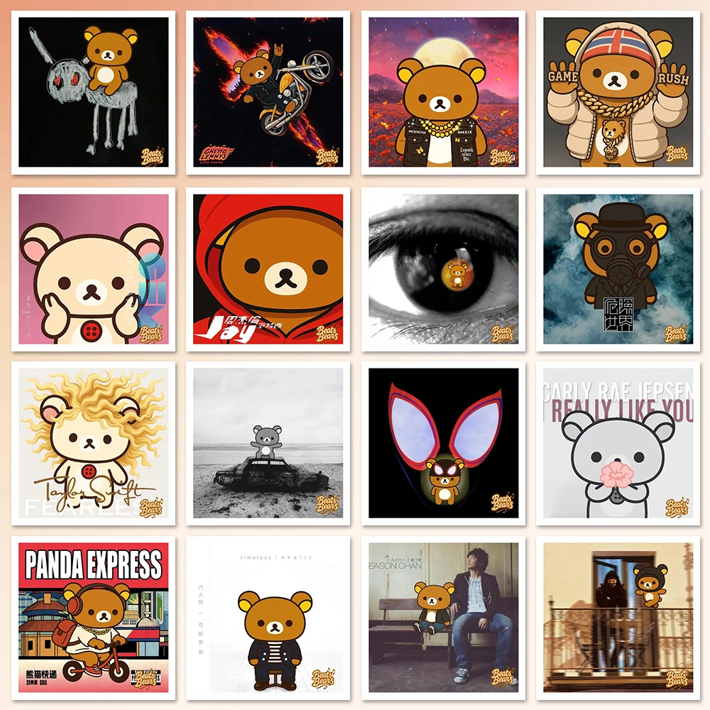 160张轻松熊专辑封面欧美音乐创意ins风精美背景图手账装饰贴纸